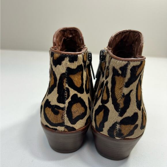 🆕 NWOT Sam Edelman Petty Leopard Bootie Cheetah Heel Zipper Brown Tan Black 4.5 - Picture 12 of 16